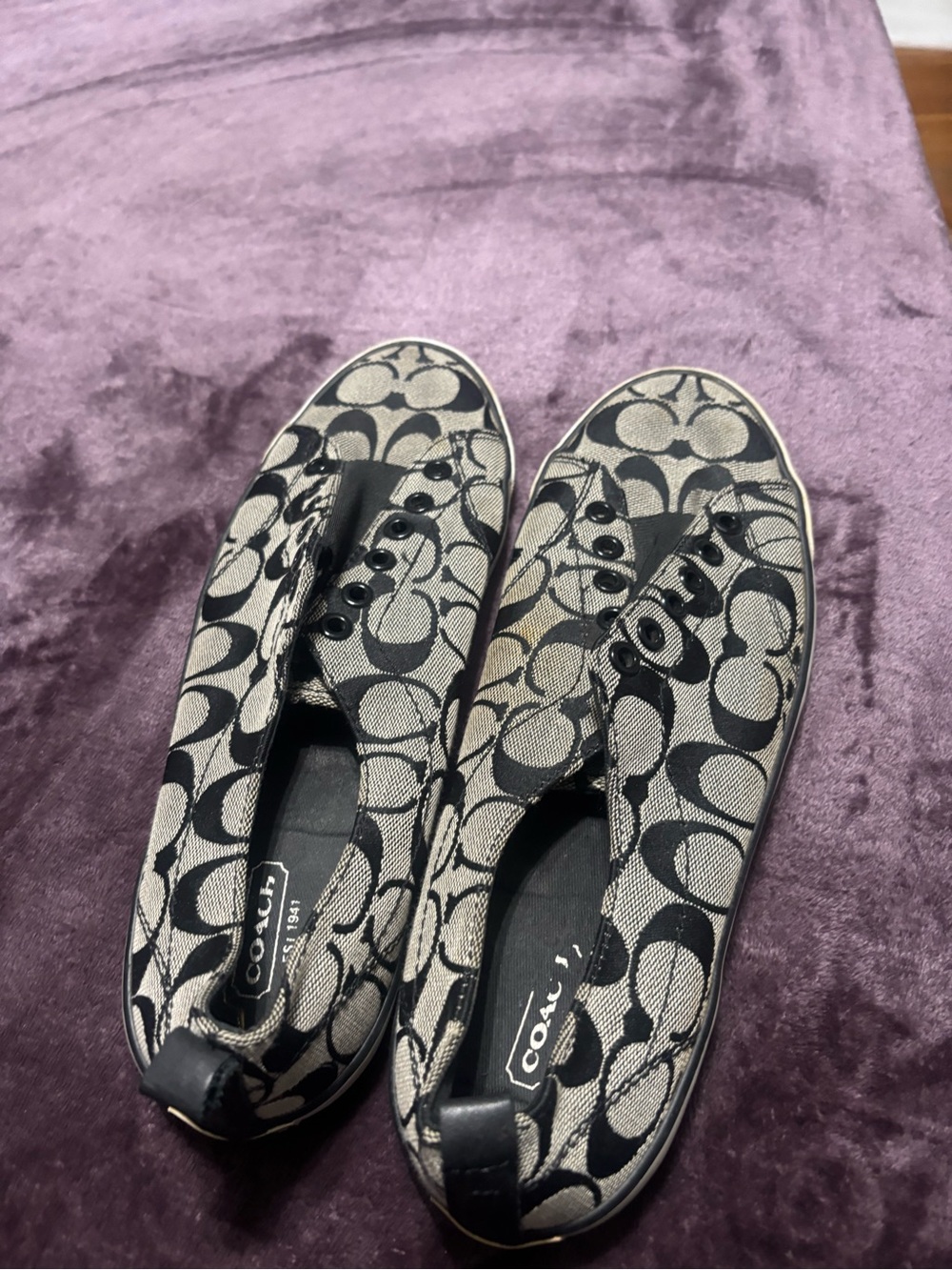 Coach Signature Canvas Slip-On Sneakers in Black and Cream